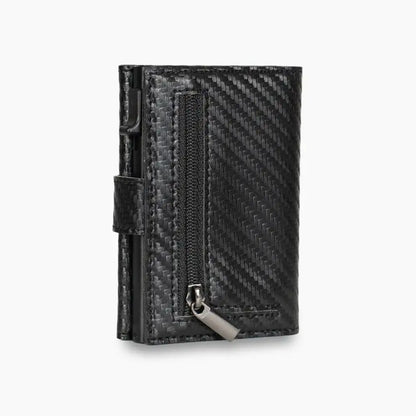 Casekey Men Credit Metal Card Holder RFID Blocking Minimalist Crazy Horse Genuine Leather Pop Up Trifold Wallet with Coin Purse