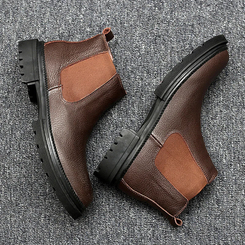 Winter Genuine Leather Ankle Chelsea Boots Men Boot Botines Hombre Black Brown