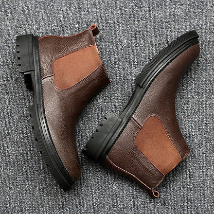 Winter Genuine Leather Ankle Chelsea Boots Men Boot Botines Hombre Black Brown