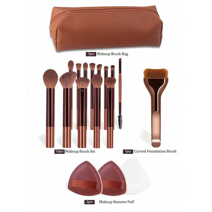 17pcs Professional Soft Long Aluminum Makeup Brush Set, Including Foundation Brush, Eyeshadow Brush, Eyebrow Brush, Blending