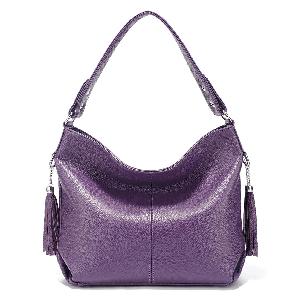 Zency 2026 New Fashion Soft Real Genuine Leather Tassel Women Handbag Elegant Ladies Hobo Shoulder Bag Messenger Purse Satchel