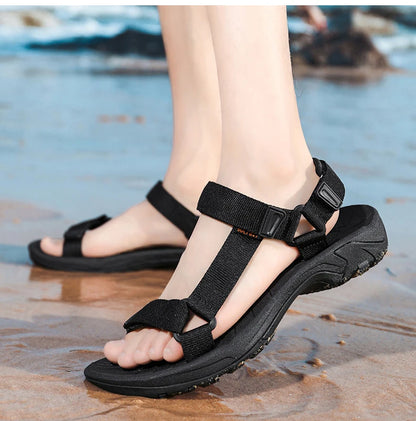 High Quality Summer Open Shoes Men Outdoor Adjustable Sandals Beach Gladiator Rome Breathable Green Pure Black Big Size 47 48