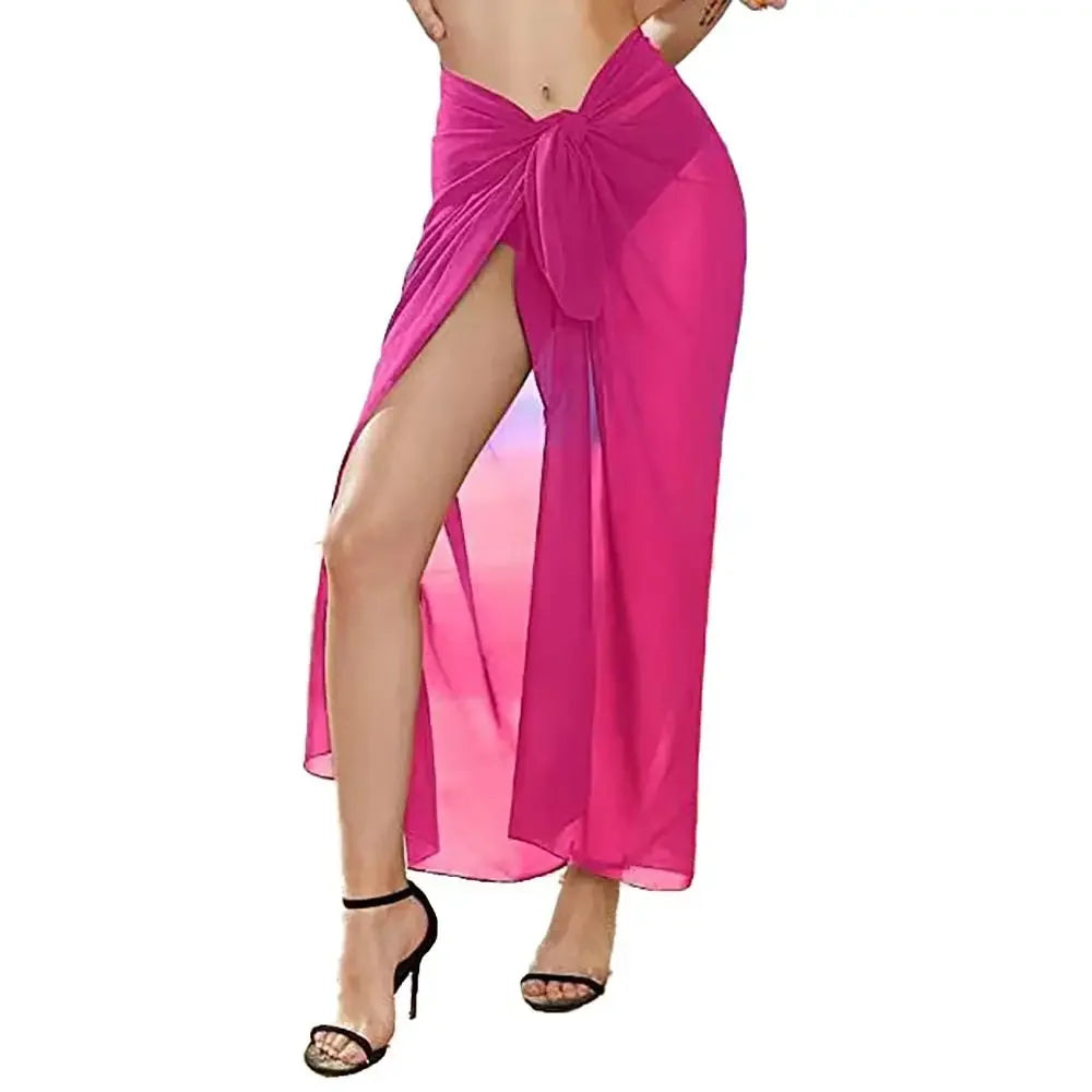 Summer Women Short Solid Sarong Swimsuit Coverups Beach Bikini Wrap Sheer Short Skirt Chiffon Skirt Scarf Swimwear Cover-ups