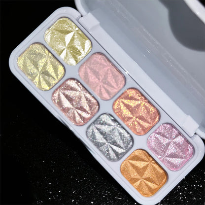 2026 New 8 Colors Metal Highlighter Palette Shimmer Iridescent Glitter Eye Shadow Throughout wear Set Spring Summer Vibrant Glow