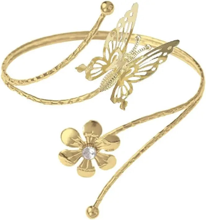 Upper Arm Bracelet Band Cuff Bangle Coil Bracelet Butterfly Flower Gold Armband Adjustable Boho Coil Swirl Armlet ArmBand