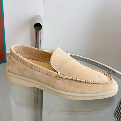 High Quality Men's walking driving shoes Unisex All genuine leather loafer Sheepskin suede Flat casual women's shoes large size