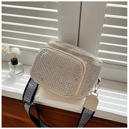 Fashion Shiny Women crossbody bags PU leather Wide strap Female Shoulder bags Ladies Waist Pack and Purses Saddle Chest Bags