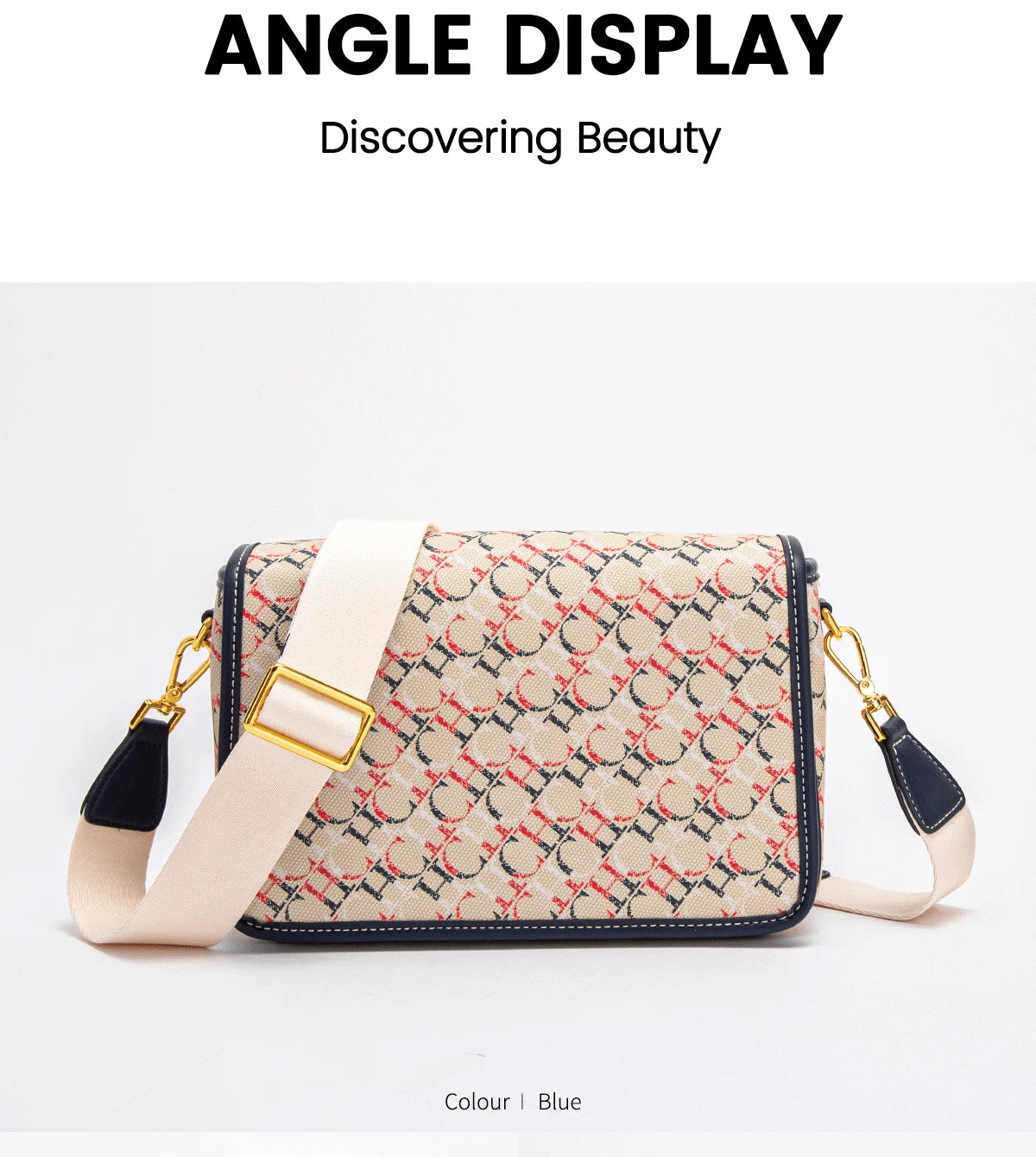 CHCH Women's Saddle Bag 2024 New Brand Letter Printed Flap Cross Shoulder Bag Retro Wide Shoulder Strap Single Shoulder Bag