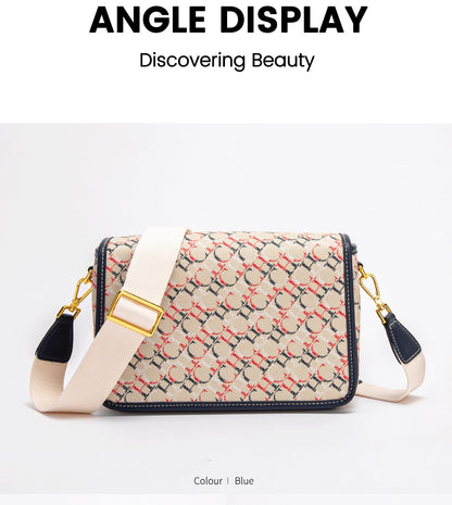 CHCH Women's Saddle Bag 2024 New Brand Letter Printed Flap Cross Shoulder Bag Retro Wide Shoulder Strap Single Shoulder Bag