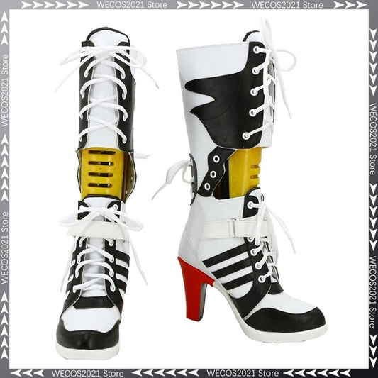 Disguise Super Villain Quinzel Shoes Cosplay Long Boots Women Costume Accessories Halloween Female Role Play Fancy Footwear