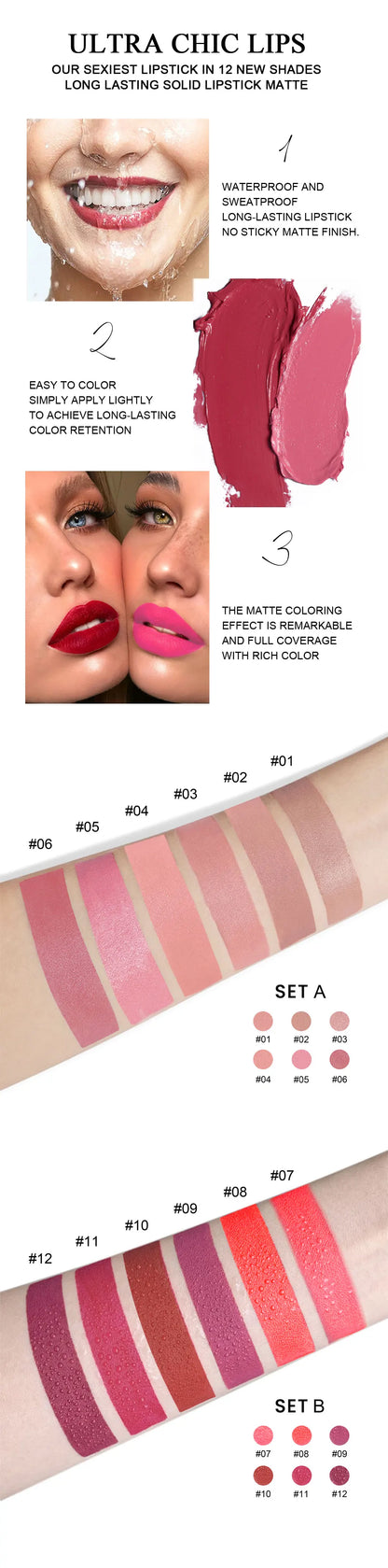 6Pcs Velvet Matte Lipstick Set Long Lasting Waterproof Lip Makeup Non Stick Moisturizing Lip Tint For Women Sexy Beauty