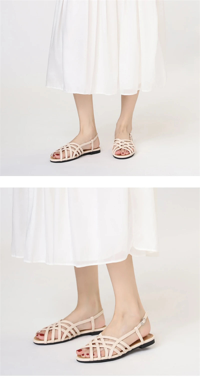 Women Roman Gladiator Flat Sandals Summer Soft Bottom Open Toe Narrow Band Weave Casual Shoes Plus Size Sandalias босоножки