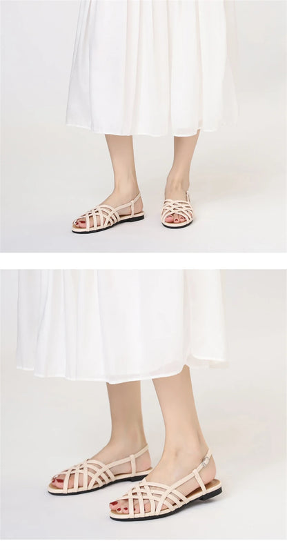 Women Roman Gladiator Flat Sandals Summer Soft Bottom Open Toe Narrow Band Weave Casual Shoes Plus Size Sandalias босоножки