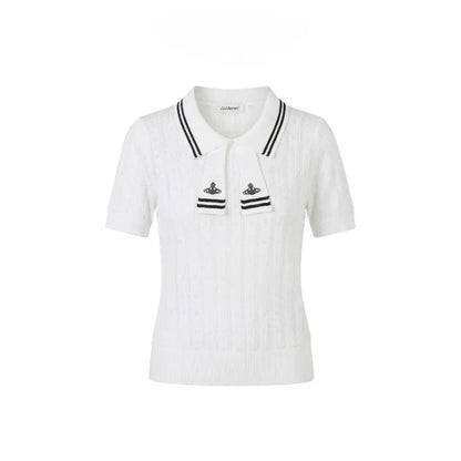 Summer College Style Knitted Collar Girls' T-shirt Simple, Breathable, Comfortable Short Sleeved Commuting Texture High-end Top