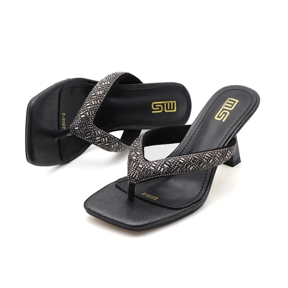 Black Red High Heel Slippers Women Open Toe Slingback Sandals Female Pumps Square Toe Summer Simple Designer Heeled Sandals