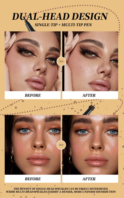 QIBEST Double-end Freckles Stamp Pen Makeup 2-IN-1 Freckle Seal Waterproof Face Concealer Contour Natural Brown Freckle Cosmetic
