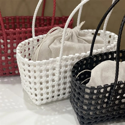 Plastic Hollow Weave Bag Countryside Style Large Capacity Beach Tote Bag Bohemian Style Bucket Bag Woman PVC Handbag Girls