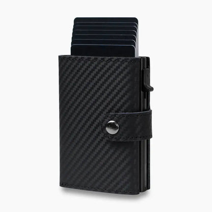 Casekey Men Credit Metal Card Holder RFID Blocking Minimalist Crazy Horse Genuine Leather Pop Up Trifold Wallet with Coin Purse