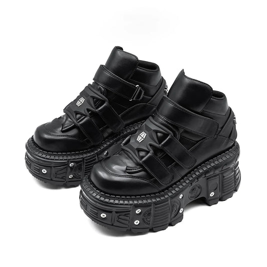 2026 New Punk Style Women Shoes Lace-up Heel Height 6CM Platform Shoes Woman Metal Decor Woman Sneakers Gothic Ankle Rock Boots