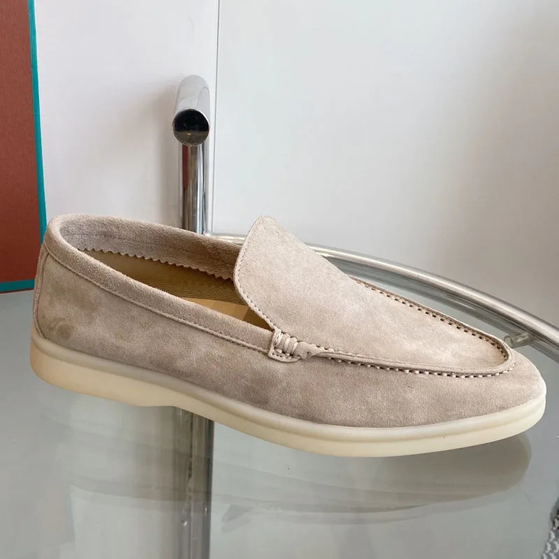 High Quality Men's walking driving shoes Unisex All genuine leather loafer Sheepskin suede Flat casual women's shoes large size