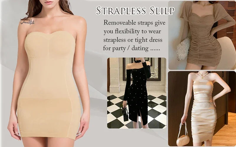 Seam-free Slips For Women Off Shoulder Under Dress Shapewear Dresses Tummy Control Skirt Body Shaping Smoother