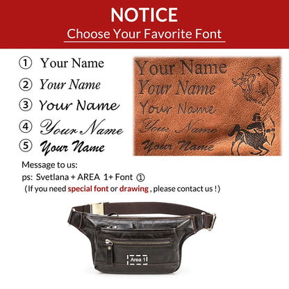 CONTACT'S Genuine Leather Waist Bags for Men Customize Waist Packs Crossbody Bag Phone Pocket Name Engraving Male Travel Bags