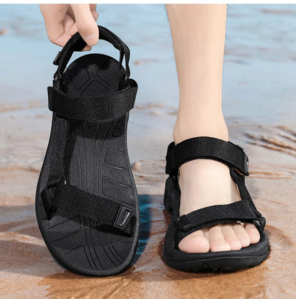 High Quality Summer Open Shoes Men Outdoor Adjustable Sandals Beach Gladiator Rome Breathable Green Pure Black Big Size 47 48