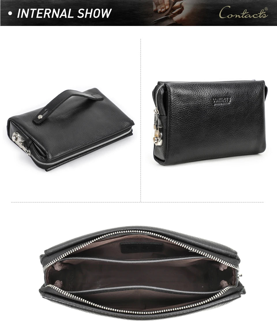 CONTACT'S Genuine Leather Male Clutch Password Design Men Handbag Wristlet Large Capacity Clutch Purse Casual Wallet Bag