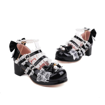 Cross Strap Women High Heels Mary Jane Pumps Party Wedding Cosplay White Pink Black Strawberry Bow Princess 2025 Lolita Shoes