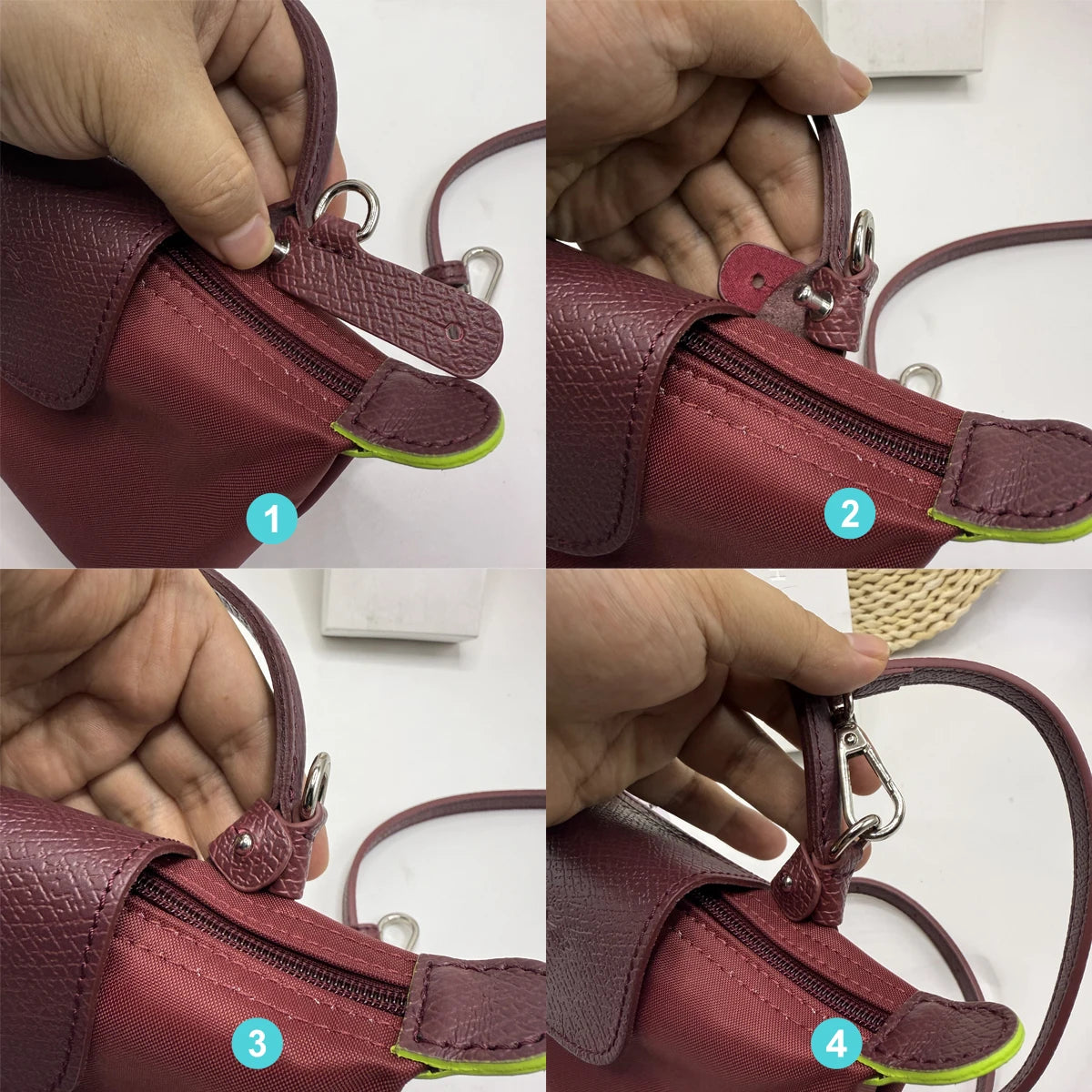 Cow Leather Replacement Crossbody Pomegranate Bag Strap for Longchamp Mini Bag Punching Free Modification Bag Accessories