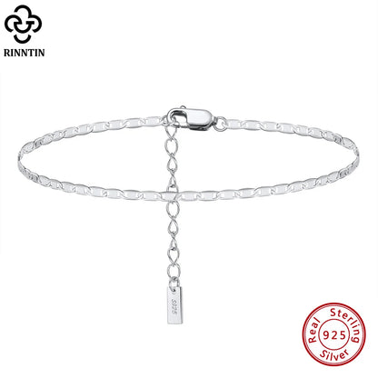 Rinntin Italian Sparkle Mirror Link Chain Anklet Women's 925 Silver Summer Foot Chain Bracelet Fashion Ankle Straps Jewelry SA29