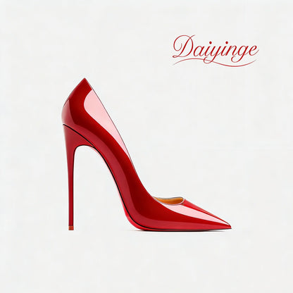 High Heels For Woman 2026 Trend New Leather Luxury Red Shiny Bottom Pointed Toe Stiletto Pumps 12cm Sexy Comfortable Party Shoes