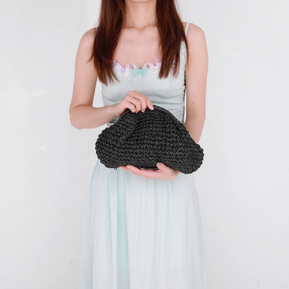 Women Straw Woven Bag Chain Strap Fashion Shoulder Bag Large Capacity Weaving Satchel Bag Solid Color for Party Vacation