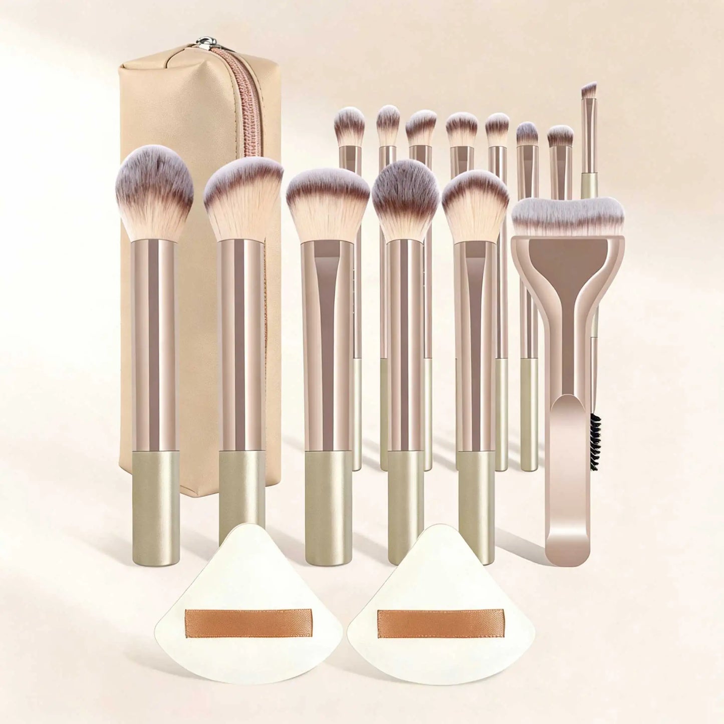 17pcs Professional Soft Long Aluminum Makeup Brush Set, Including Foundation Brush, Eyeshadow Brush, Eyebrow Brush, Blending