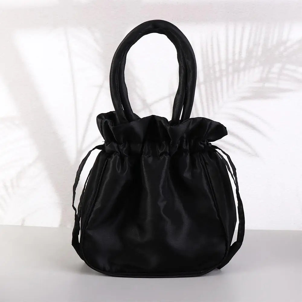 Satin Silk Hanfu Drawstrings Bag Leaf Ethnic Style Embroidery Flower Handbag Cosmetic Makeup Bag Mommy Bag Small Purse Wallet