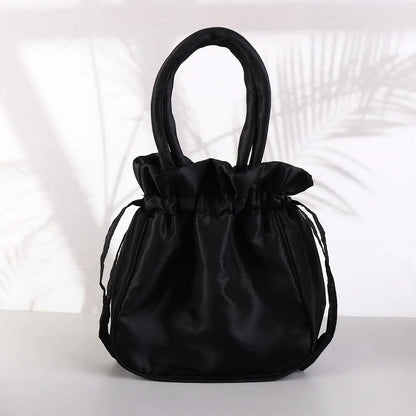 Satin Silk Hanfu Drawstrings Bag Leaf Ethnic Style Embroidery Flower Handbag Cosmetic Makeup Bag Mommy Bag Small Purse Wallet