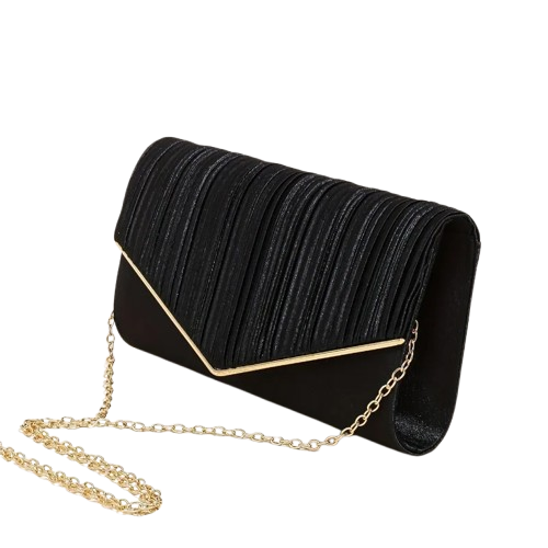 Champagne Pleated Envelope Clutch, Elegant Evening Crossbody Bag with Gold Chain Strap Detachable, for Wedding Formal Events