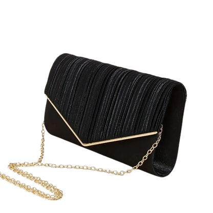 Champagne Pleated Envelope Clutch, Elegant Evening Crossbody Bag with Gold Chain Strap Detachable, for Wedding Formal Events
