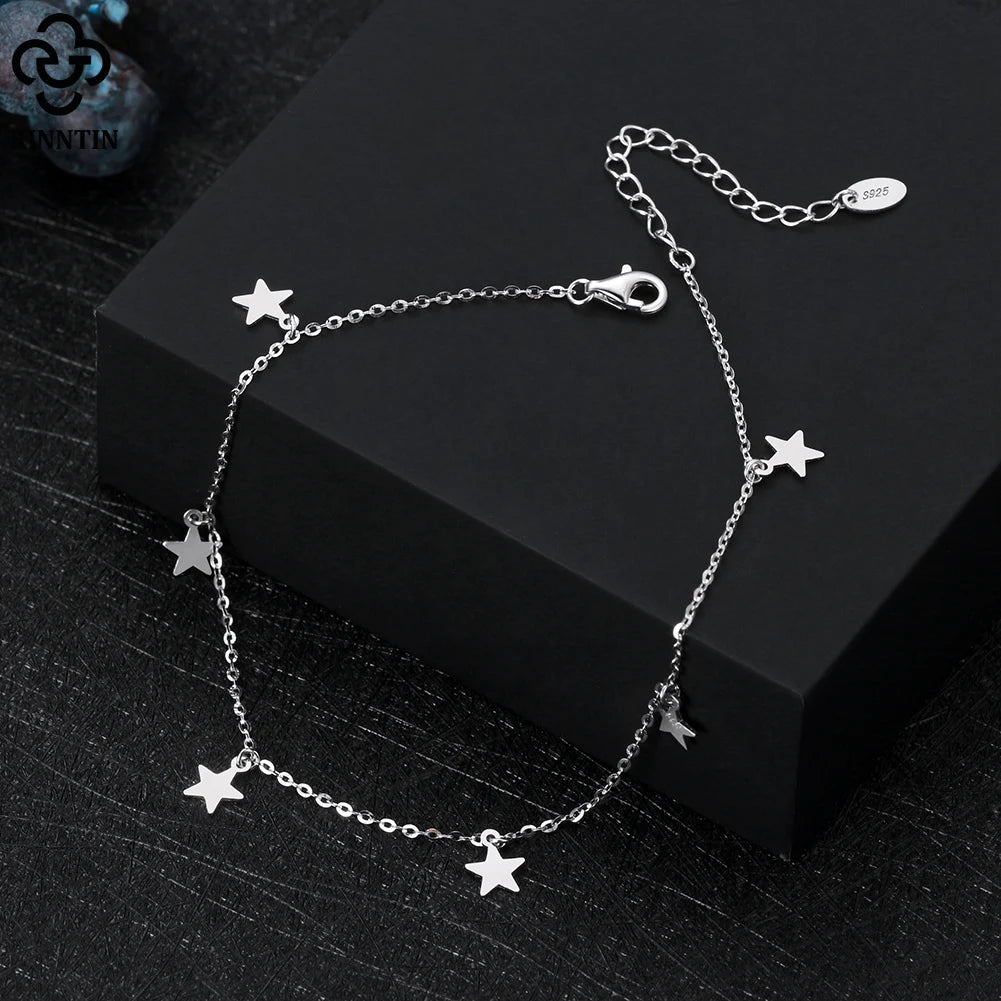Rinntin Italian Sparkle Mirror Link Chain Anklet Women's 925 Silver Summer Foot Chain Bracelet Fashion Ankle Straps Jewelry SA29