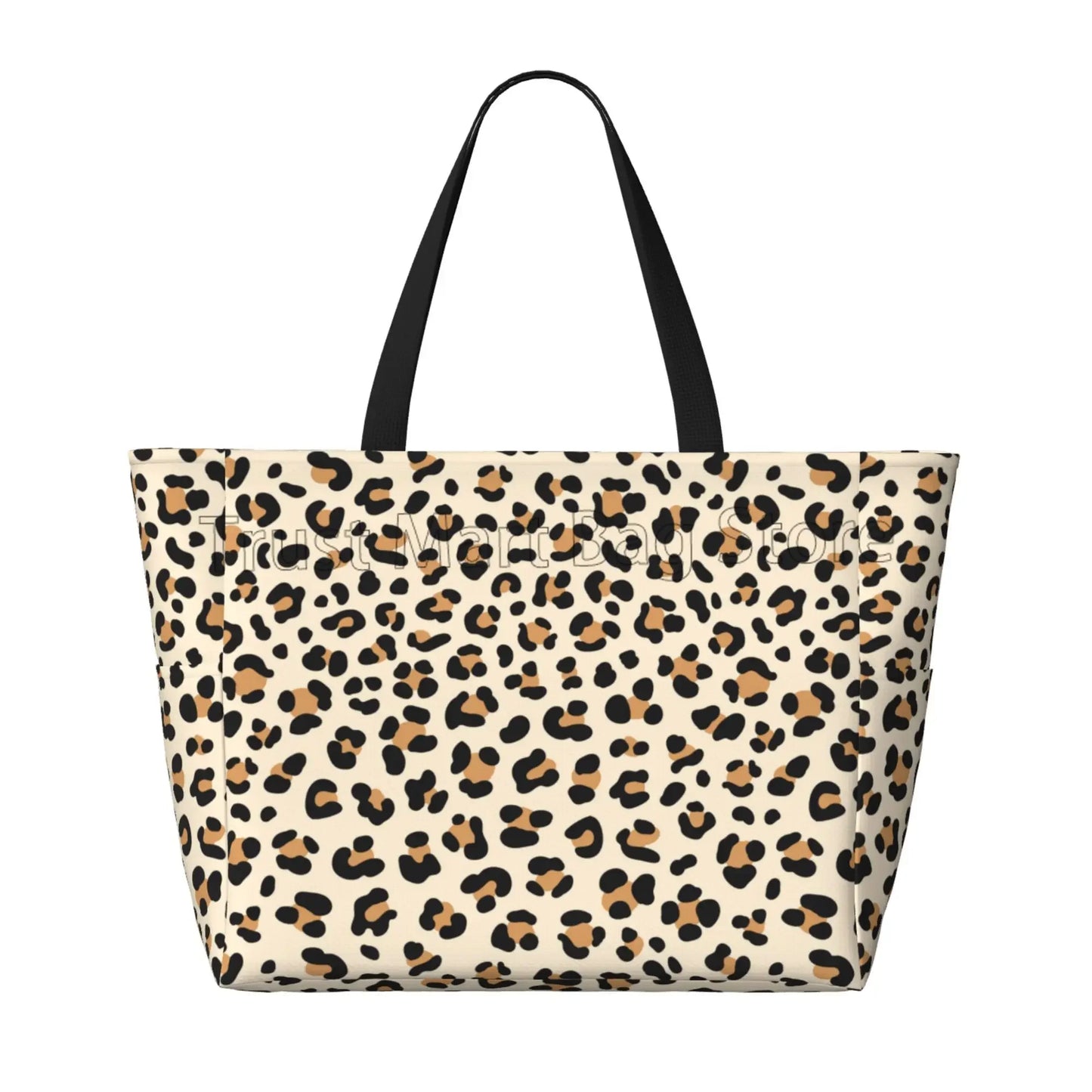 Leopard Print Large Waterproof Beach Bag for Women Sandproof Tote Bag Pool Bag with Zipper and Pockets for Travel Vacation Gym