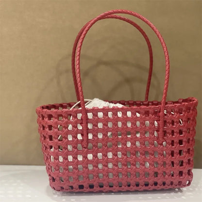 Plastic Hollow Weave Bag Countryside Style Large Capacity Beach Tote Bag Bohemian Style Bucket Bag Woman PVC Handbag Girls