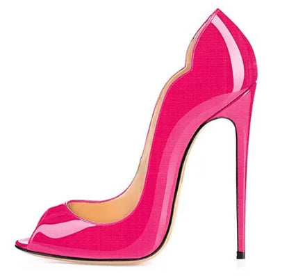 leopard print fish mouth patent leather high heels for women slim heels with pointed toes shallow mouth party shoes big size12cm