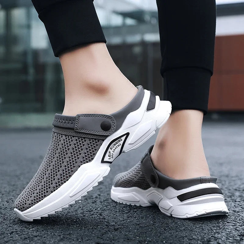 2025 Men Summer Sandal Mesh Mules Breathable Padded Beach Flip Flops Shoes Solid Flat Bath Slippers Outside Men Slippers Zapatos