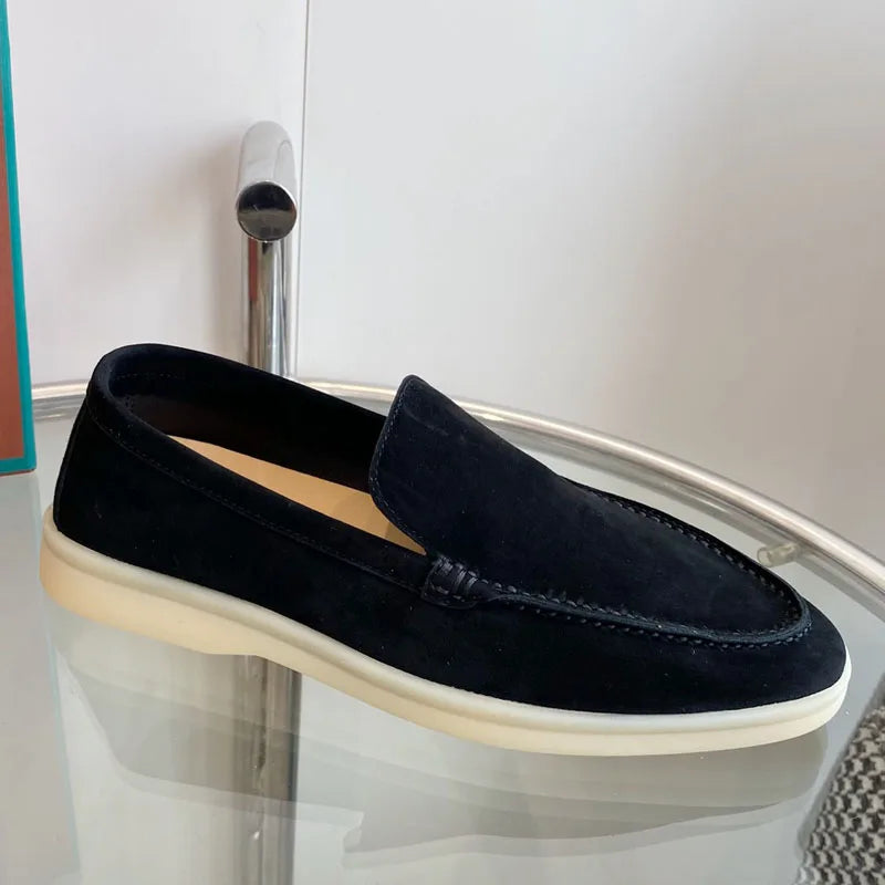 High Quality Men's walking driving shoes Unisex All genuine leather loafer Sheepskin suede Flat casual women's shoes large size