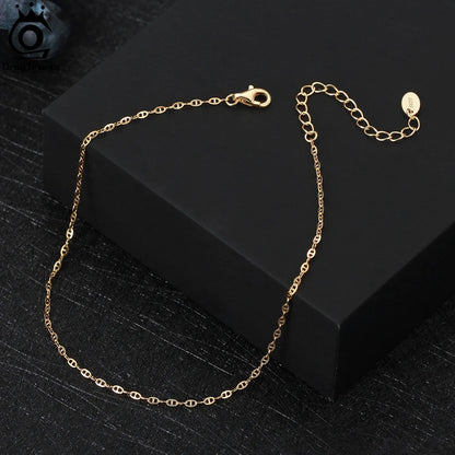 ORSA JEWELS 925 Sterling Silver Mariner Chain Anklets Fashion Women Summer 14K Gold Foot Bracelet Ankle Straps Jewelry SA24