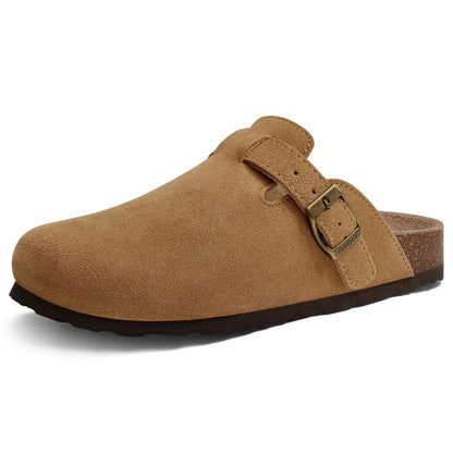Goosecret Genuine Cow Suede Clogs for Women Men Clogs Soft Cork Footbed Mules Leisure House Shoes with Arch Support Beach Slides