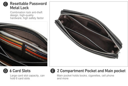 CONTACT'S Genuine Leather Male Clutch Password Design Men Handbag Wristlet Large Capacity Clutch Purse Casual Wallet Bag