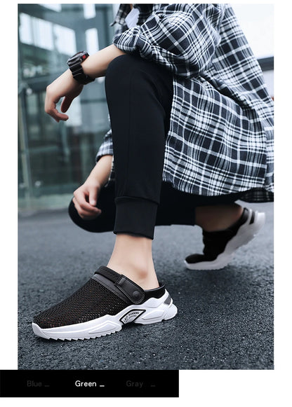 2025 Men Summer Sandal Mesh Mules Breathable Padded Beach Flip Flops Shoes Solid Flat Bath Slippers Outside Men Slippers Zapatos