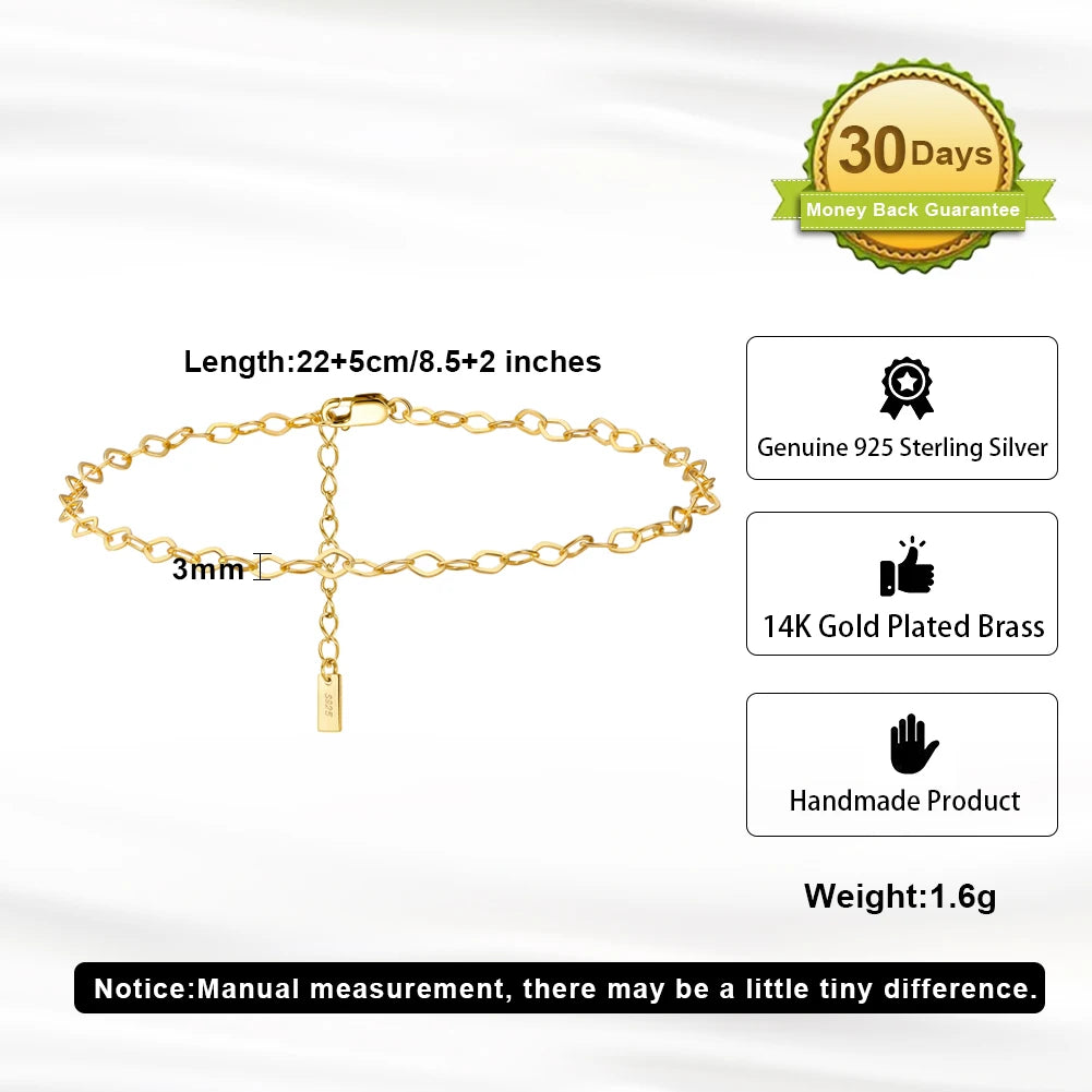 ORSA JEWELS 925 Sterling Silver Mariner Chain Anklets Fashion Women Summer 14K Gold Foot Bracelet Ankle Straps Jewelry SA24