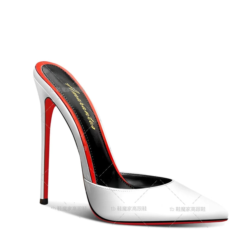 2025 New Style Baotou Sandals for Women, 12cm Pointed Red Bottom High Heels, Ultra fine Heels, Half Slippers for External Wear